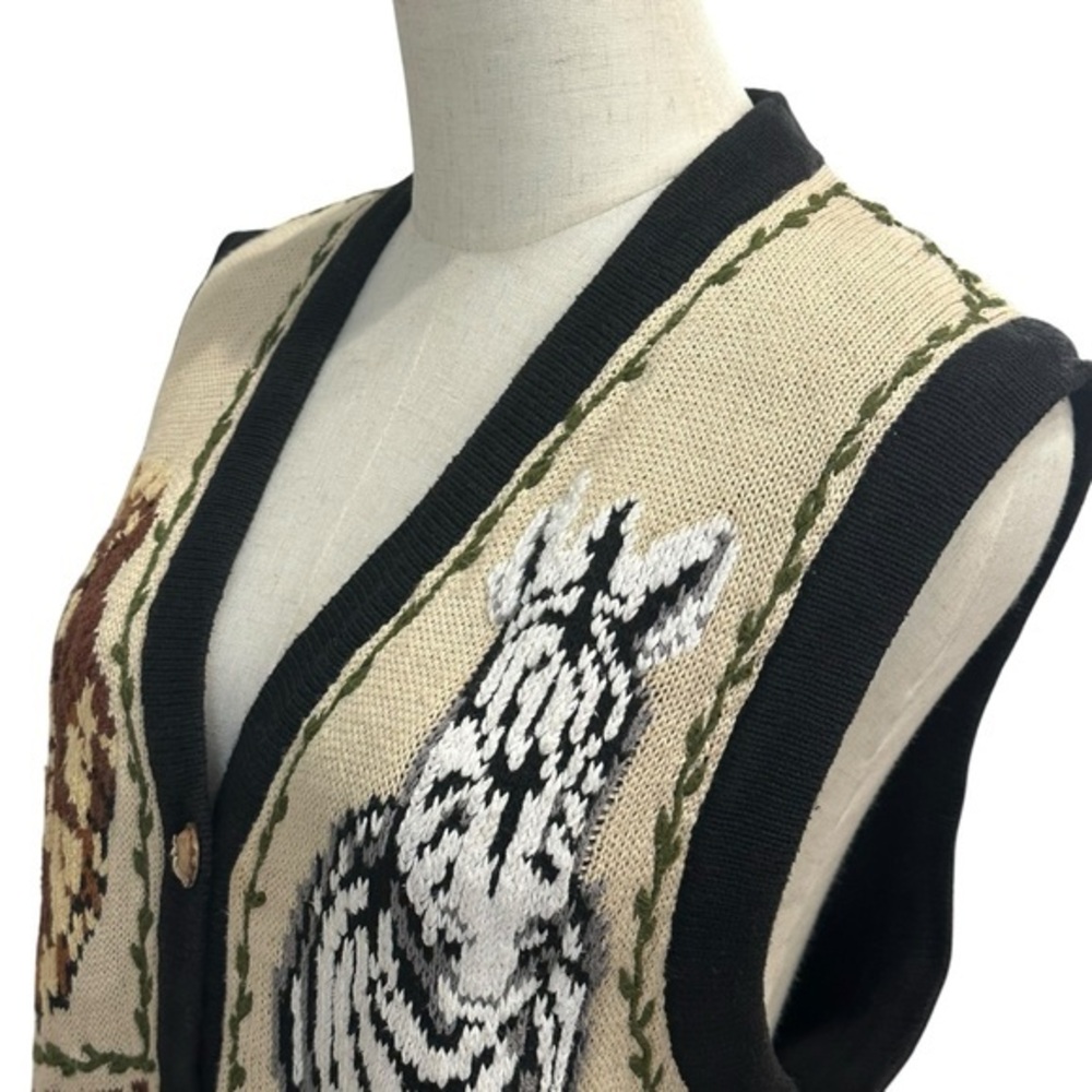 Vintage 90s Eagles Eye Safari Zebra Knit‎ Vest Size L Lion Animal Print African - Picture 9 of 15